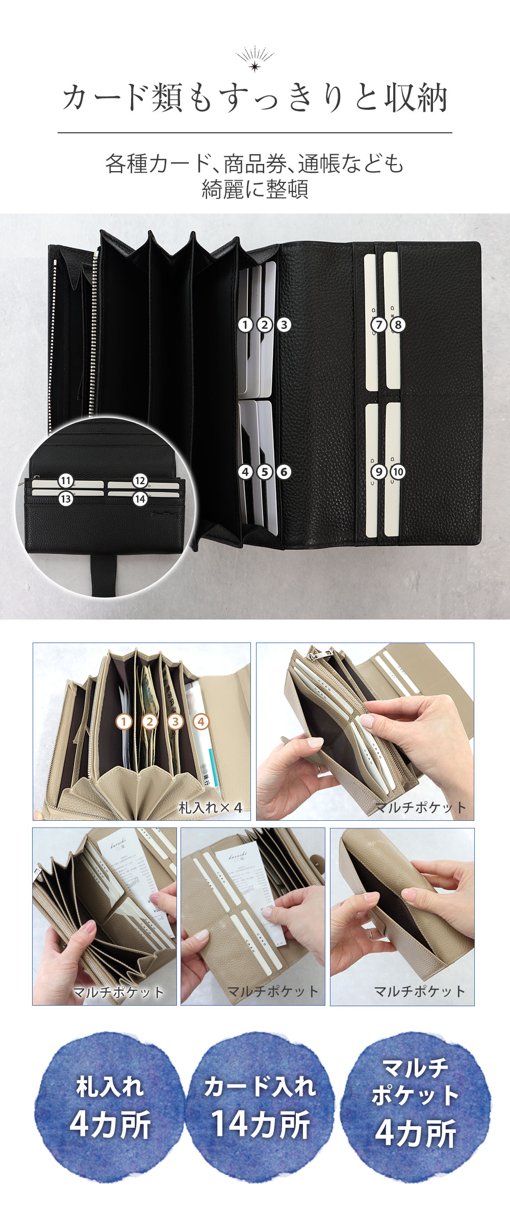 Rurihari 牛革 小銭すっきり長財布