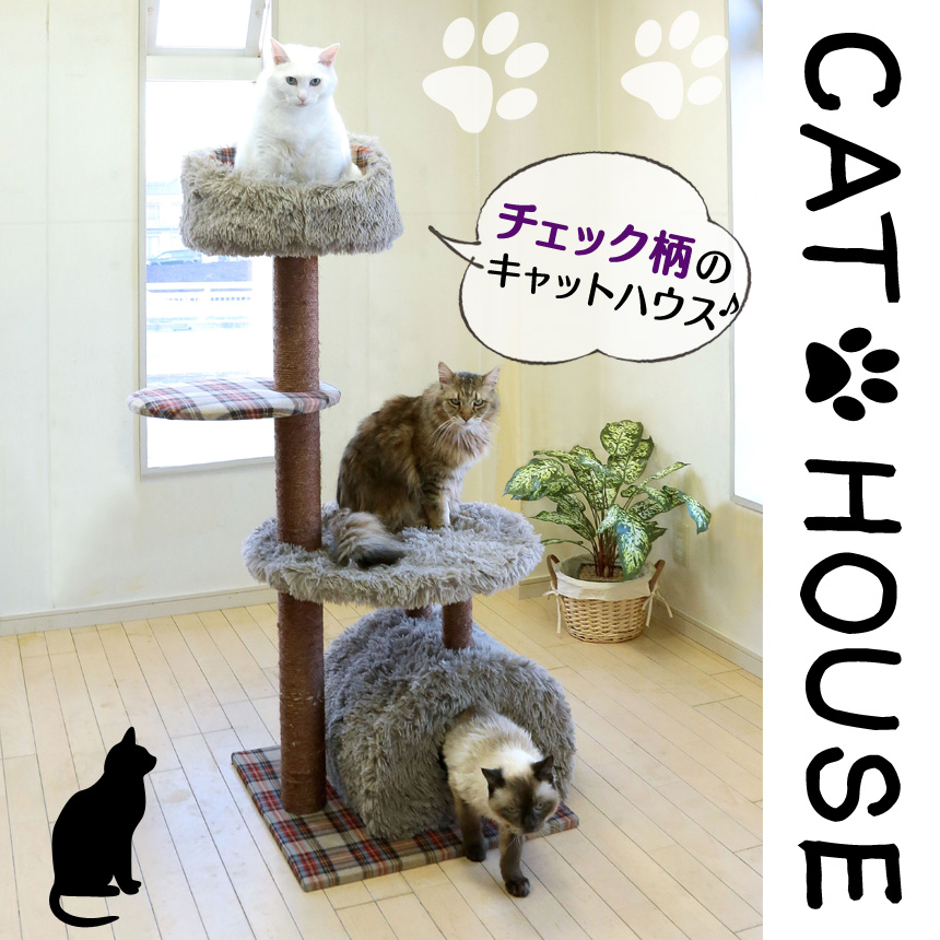 チェック柄のキャットタワーTAN-823