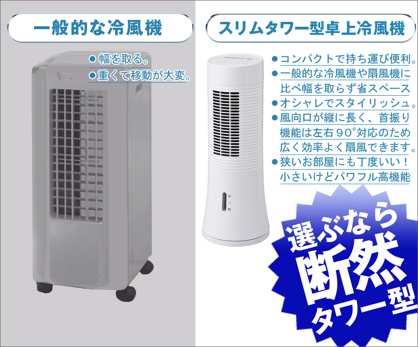 タワー型 スリム 冷風扇 首振り EF-1404 冷風機 リモコン付