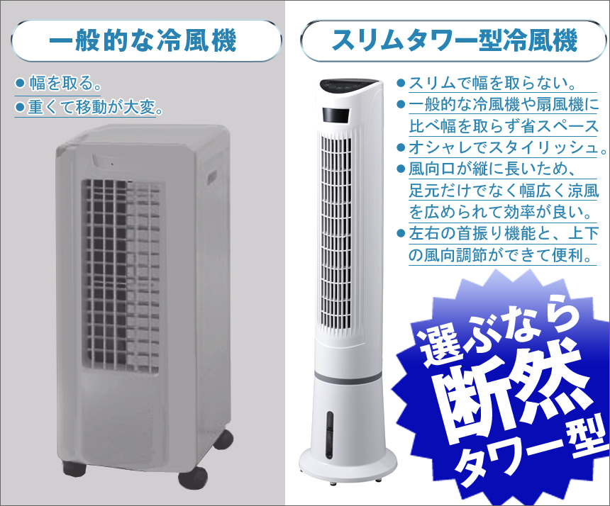 タワー型 スリム 冷風扇 首振り EF-1404 冷風機 リモコン付