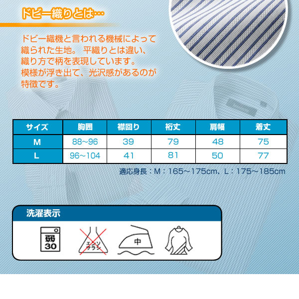 ラセール ドビー織ウォッシャブル長袖ストライプシャツ2色組
