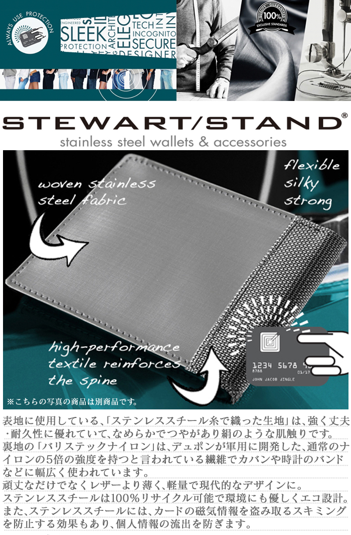 スチュワートスタンドステンレススチール製2つ折りウォレット BF