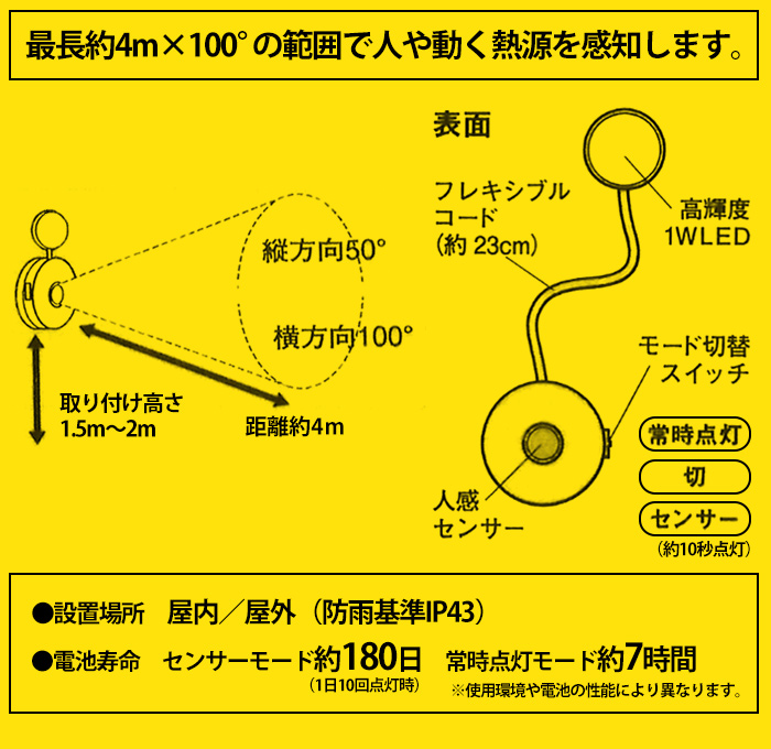 先みて安心 どこでもセンサーライト ASL-070