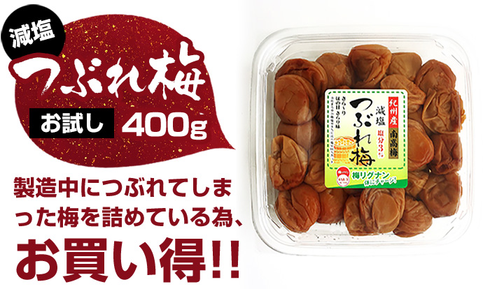 【お試し400g】減塩 紀州産 南高梅 つぶれ梅 さらり