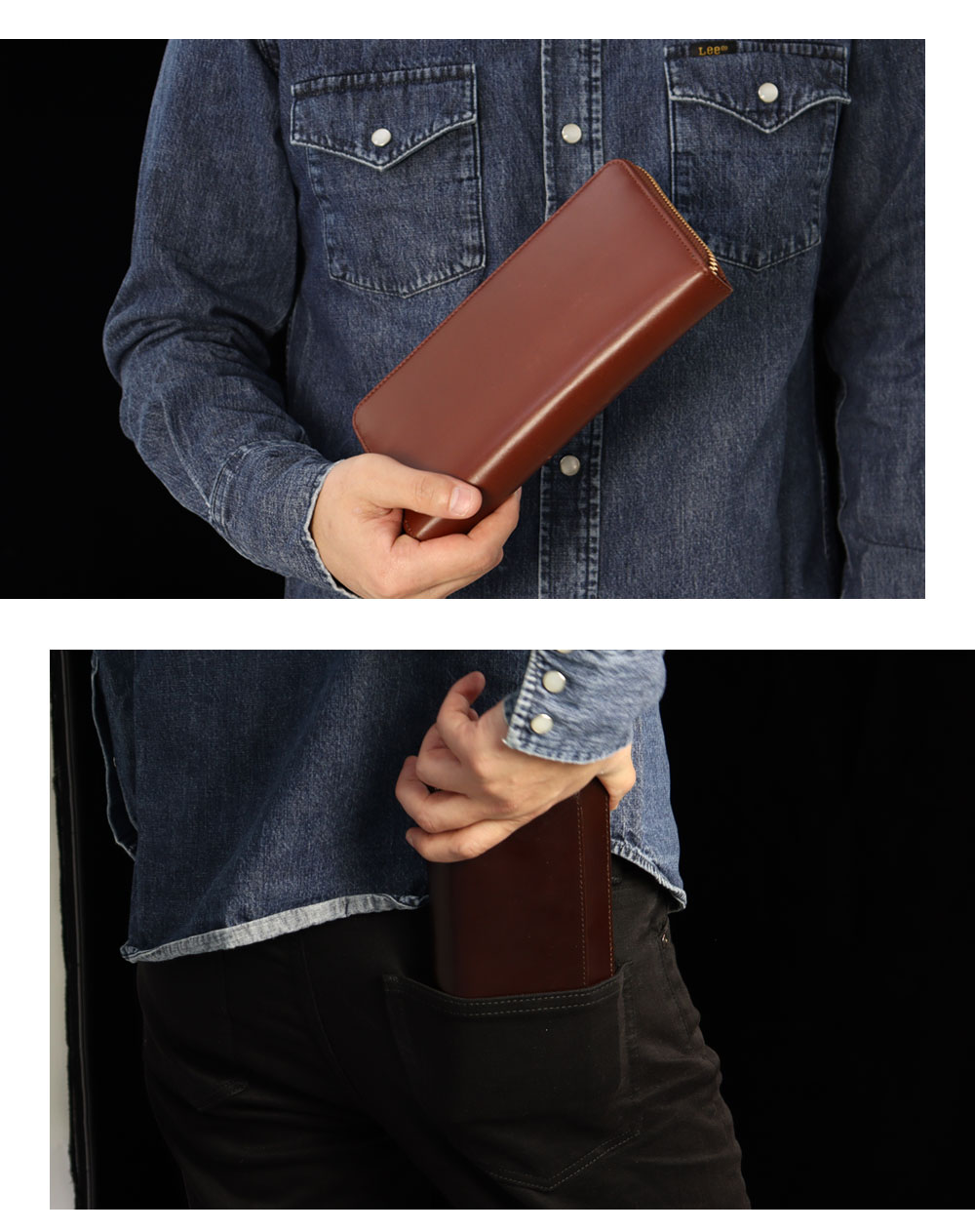 牛革ラウンドファスナー多機能長財布