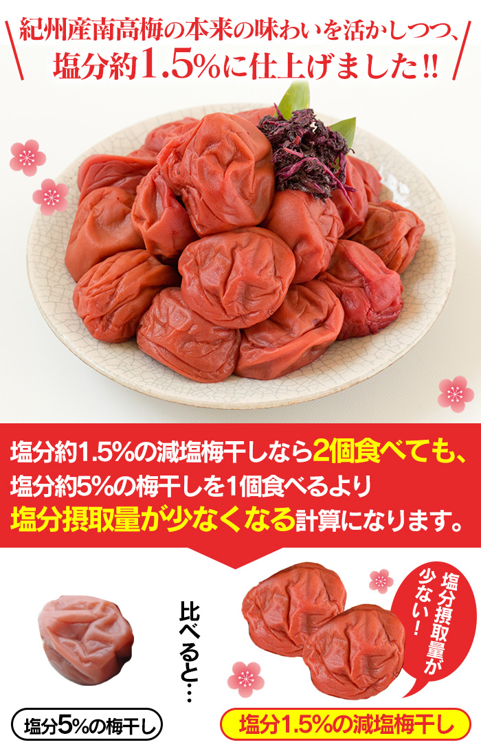 減塩1.5% 紀州産南高梅 しそ漬け味 1.2kg 【新聞掲載】