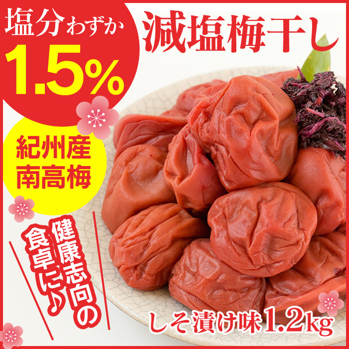 減塩1.5% 紀州産南高梅 しそ漬け味 1.2kg 【新聞掲載】