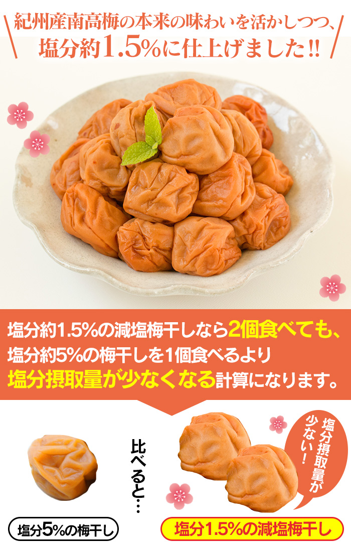 減塩1.5% 紀州産南高梅 蜂蜜味 400g