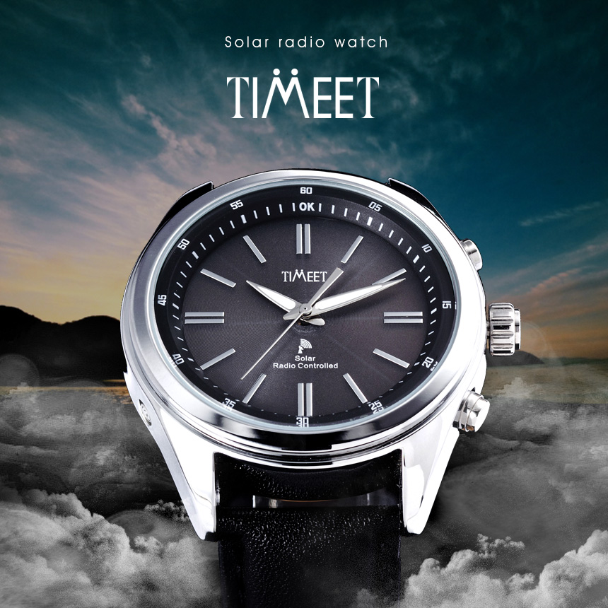 Timeetソーラー電波時計 限定モデルのメンズ用ソーラー電波腕時計