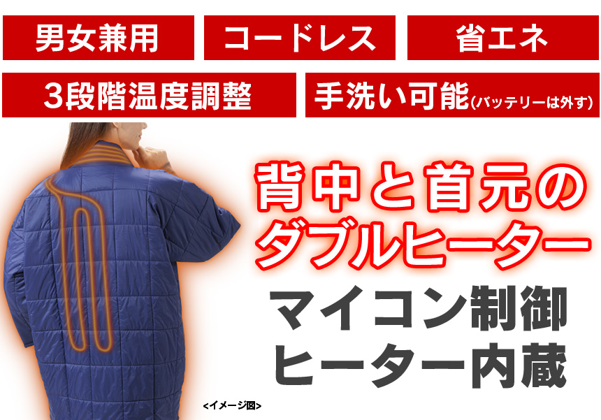 ヒーター内蔵 あったか はんてん「ぬくさに首ったけ」