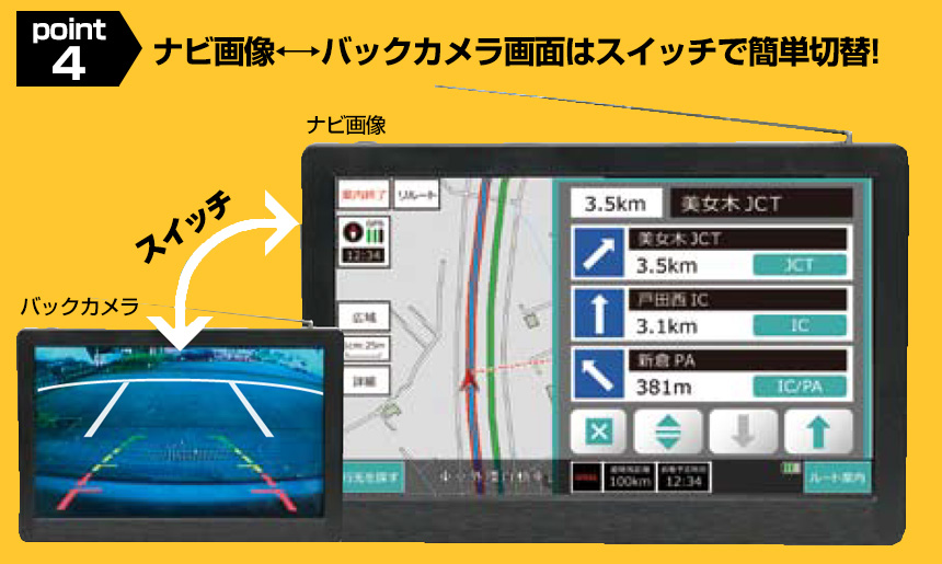 2018年度版ワンセグ8インチバックカメラ付ポータブルナビ N-8ARC1