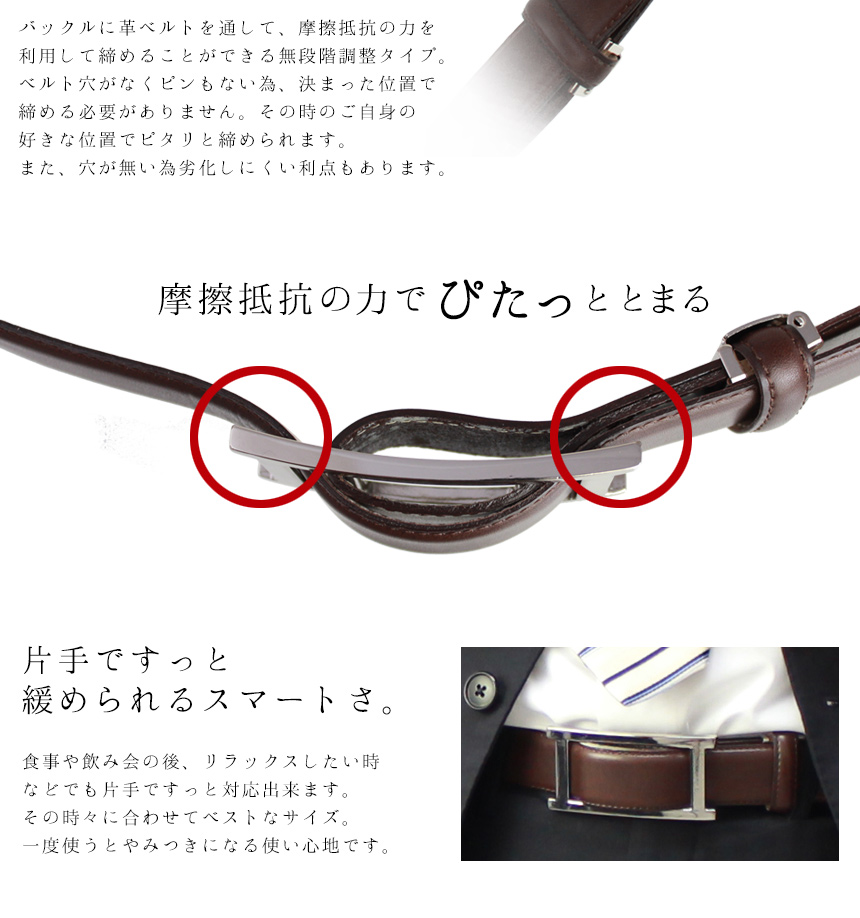摩擦抵抗で好きな位置で締めることができます