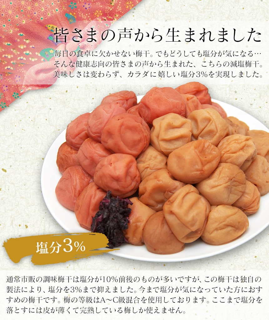 減塩 塩分3%紀州南高梅しそ2kg