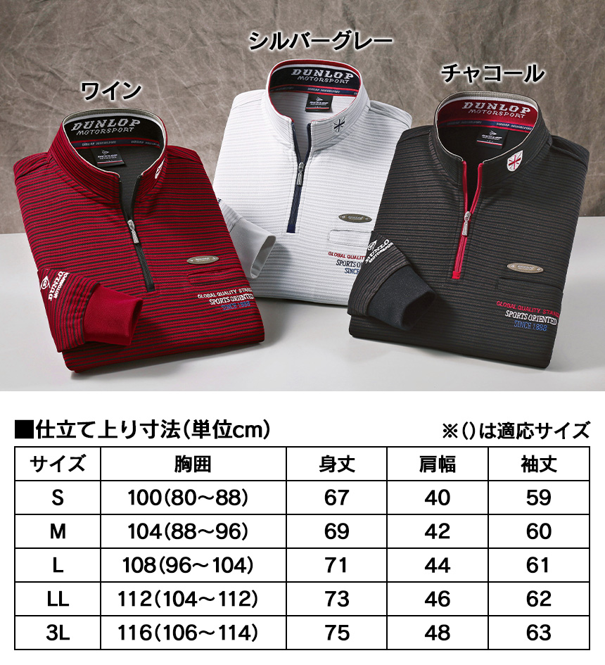 ダンロップ・モータースポーツ ボーダージップハイネックシャツ 同サイズ3色組