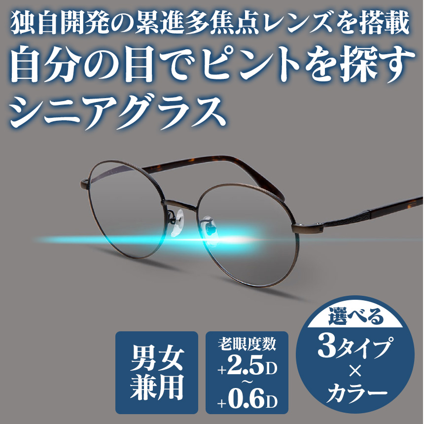 ピントグラス☆普通の老眼鏡とは違い、広くて自然な視界が手に入ります。