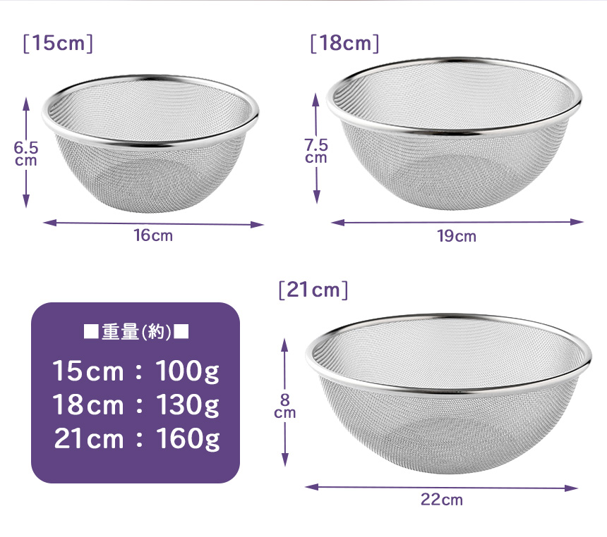 逸品物創ステンレスザル【3サイズセット】☆目が細かく丈夫な16