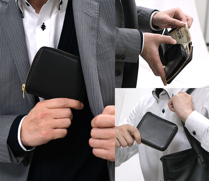 牛革ラウンドジップ2つ折り財布