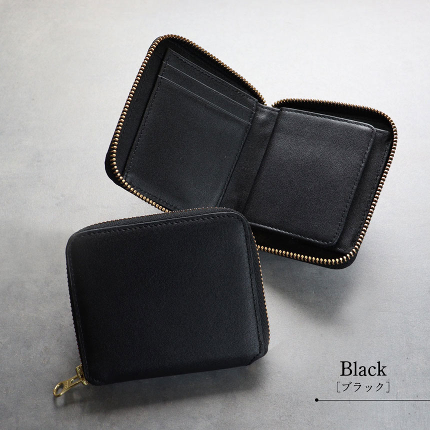 牛革ラウンドジップ2つ折り財布