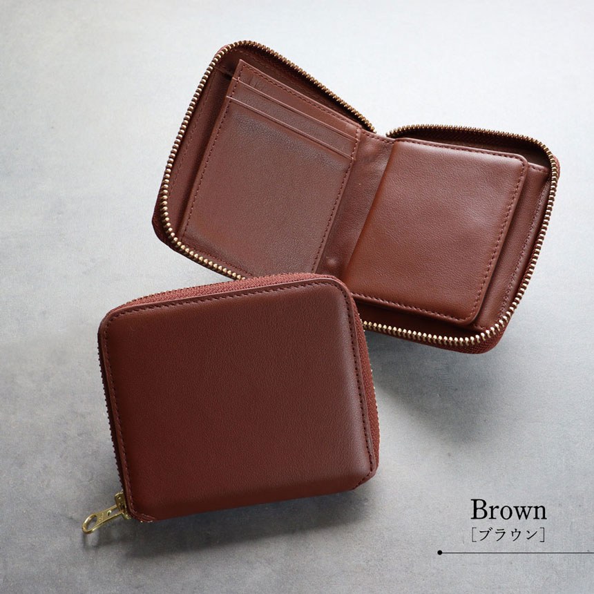 牛革ラウンドジップ2つ折り財布