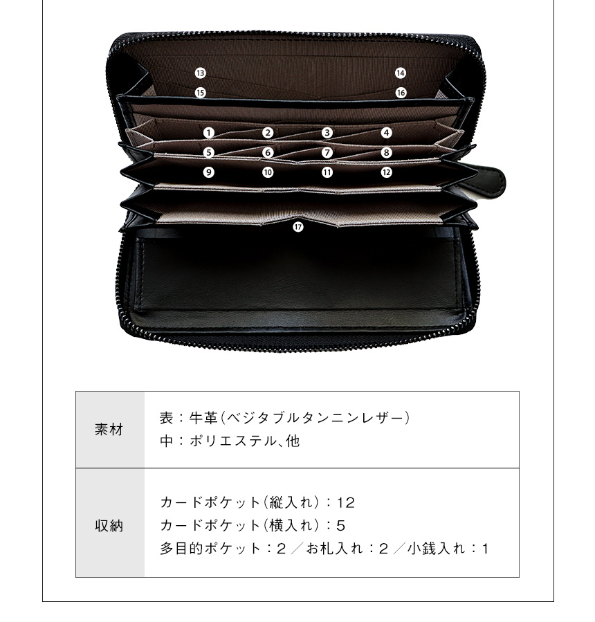 牛革小さめ多機能長財布