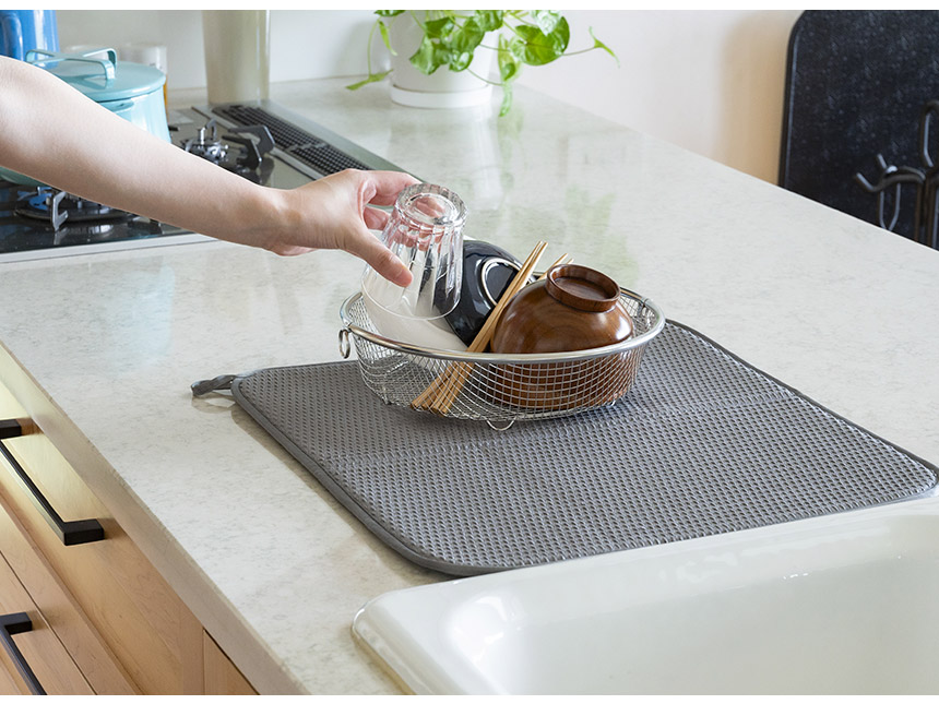 すっきり暮らす水切りかごMM-700180【まるい浅型＋マットセット】