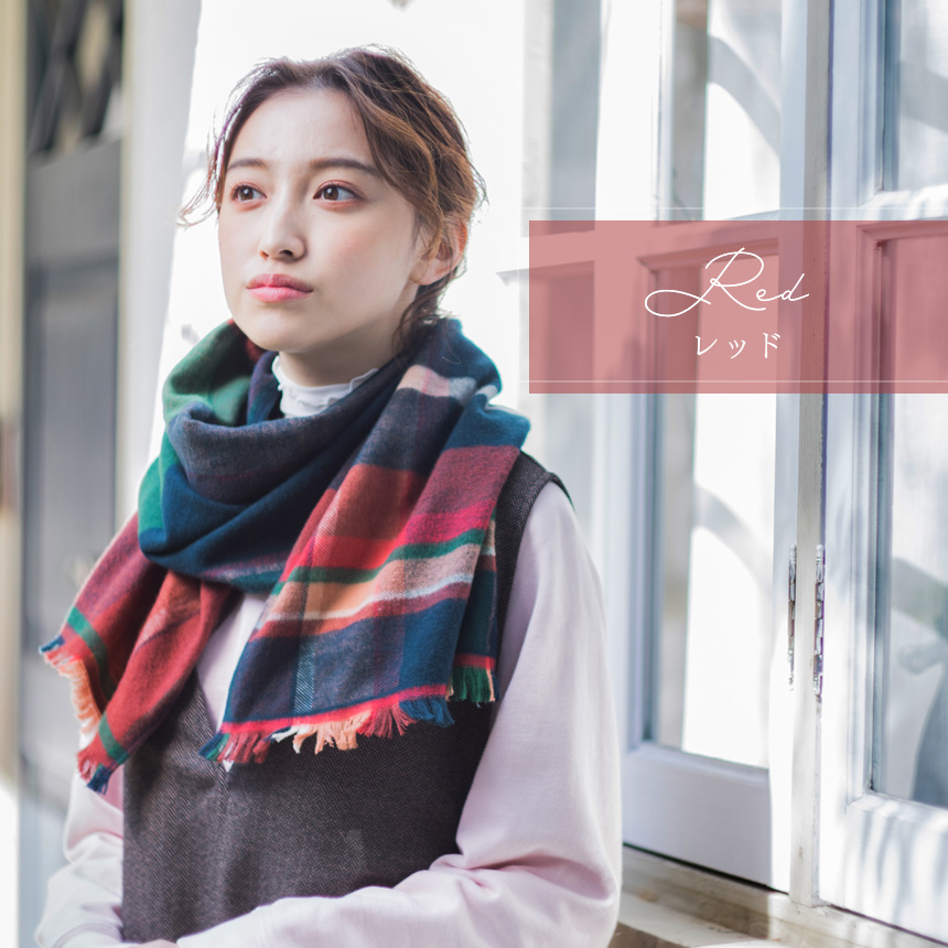 トラッドチェックマフラー☆敏感肌に安心！綿100％素材のウールの様な